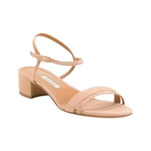 EMME PARSONS Light Pink Made In Italy Suede Simple Block Heeled Sandals
